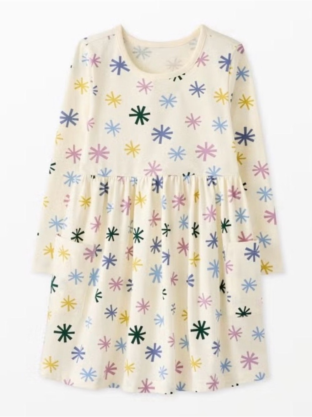 Hanna Andersson Cream Long-Sleeve Starburst Print Kids Dress with pockets